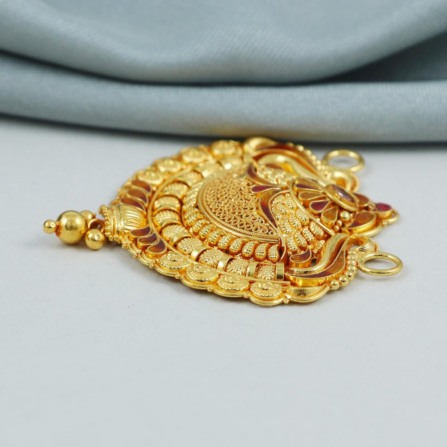22k Yellow Gold Indian Ethnic Pendant for Women, Pure Gold Jewelry 7.85g, 4.5cm x 4cm, ", K4556