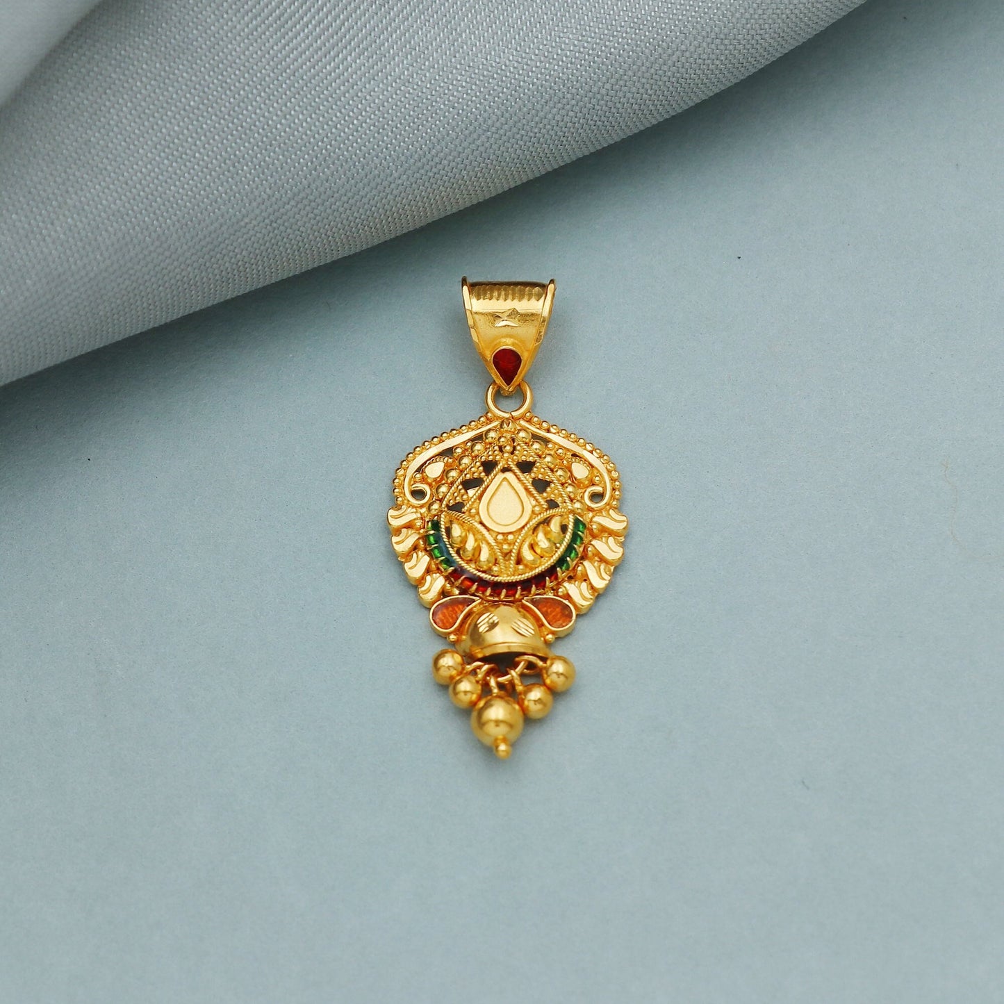 royal handmade 22k yellow gold pendant mangalsutra enamel work Indian jewelry