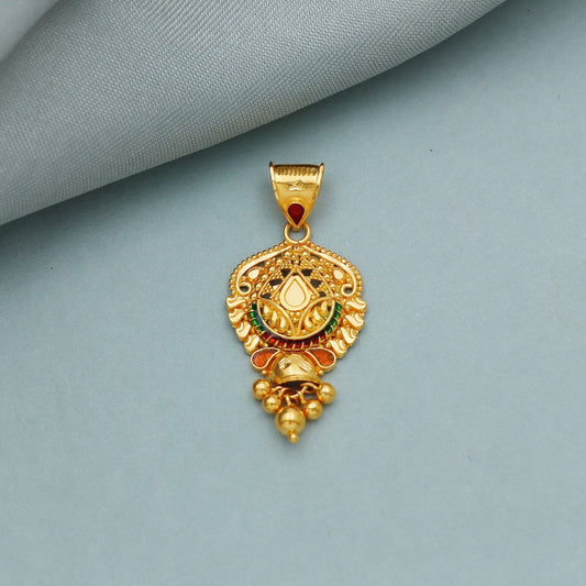 royal handmade 22k yellow gold pendant mangalsutra enamel work Indian jewelry