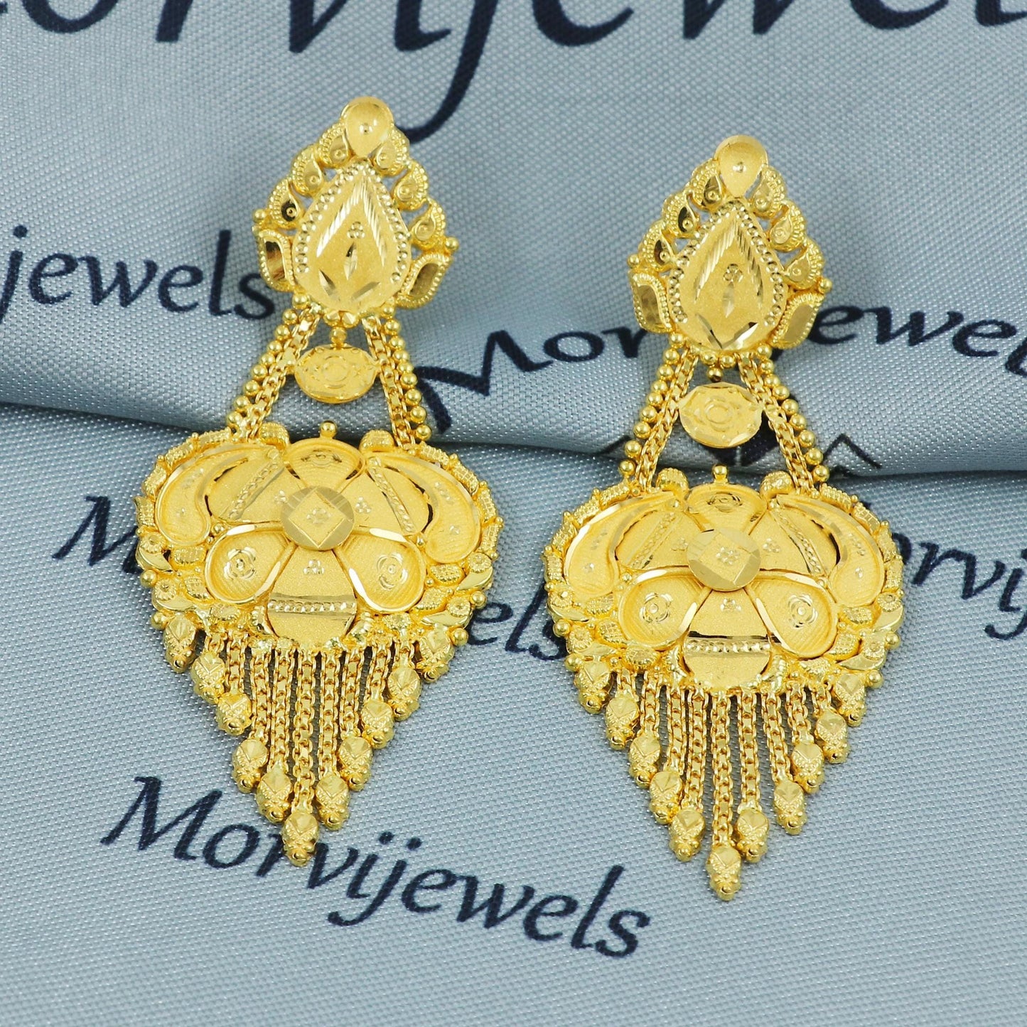 Solid Pure 22k Gold Handcrafted Dangle Earrings | Traditional Indian Bridal Jewelry | Ethnic Gold Earrings for Women, K5373