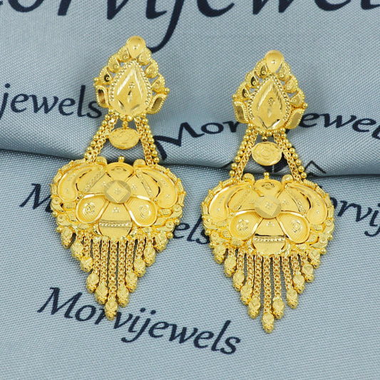 Solid Pure 22k Gold Handcrafted Dangle Earrings | Traditional Indian Bridal Jewelry | Ethnic Gold Earrings for Women, K5373