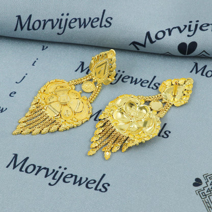 Solid Pure 22k Gold Handcrafted Dangle Earrings | Traditional Indian Bridal Jewelry | Ethnic Gold Earrings for Women, K5373