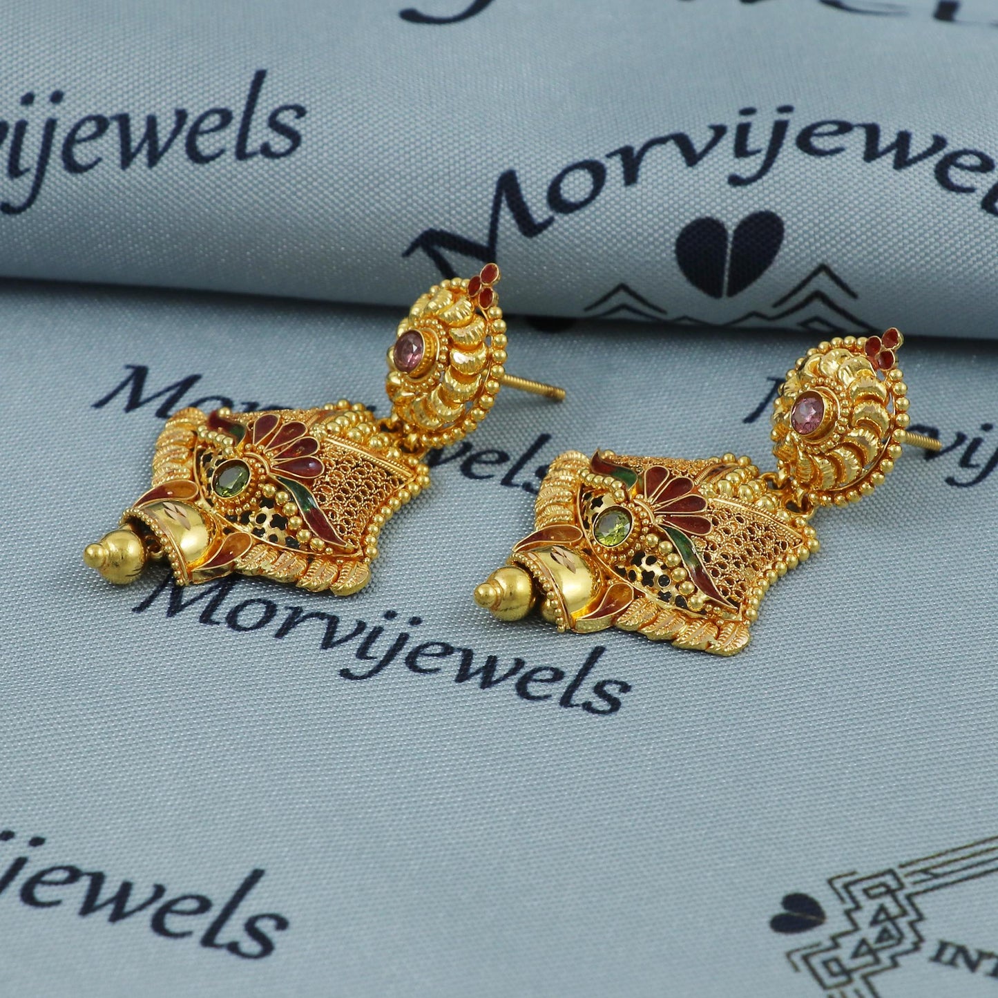 22k Gold Handcrafted Dangle Earrings | Traditional Indian Bridal Jewelry | Ethnic Gold Earrings for Women, K5374