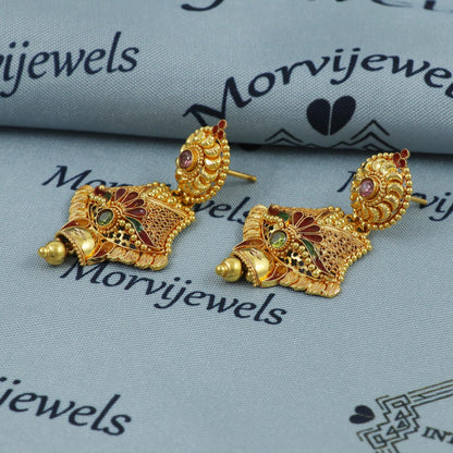 22k Gold Handcrafted Dangle Earrings | Traditional Indian Bridal Jewelry | Ethnic Gold Earrings for Women, K5374