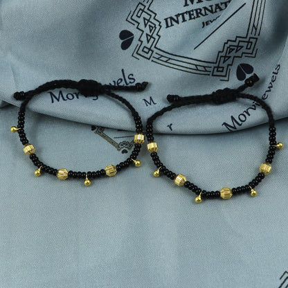 22k gold beads Handmade Black and Gold Beaded Adjustable Bracelet (pair)