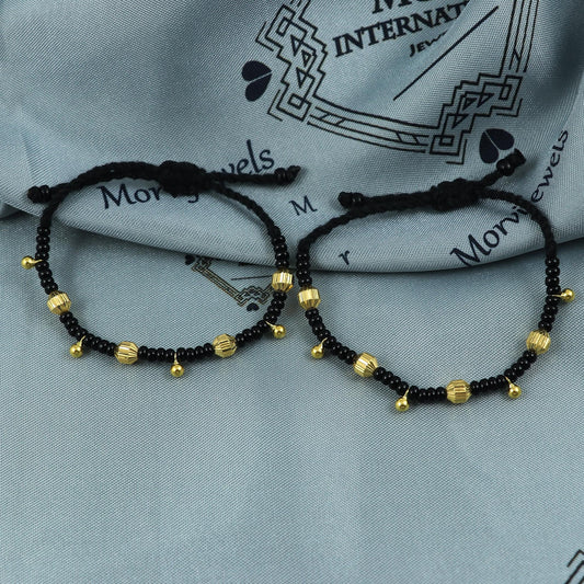 22k gold beads Handmade Black and Gold Beaded Adjustable Bracelet (pair)