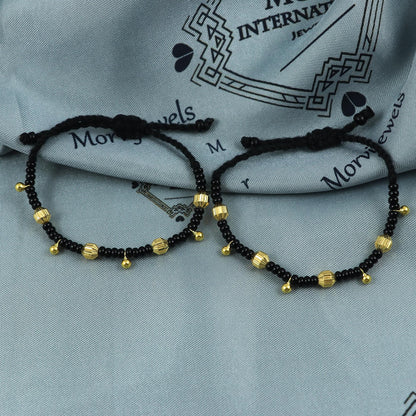 22k gold beads Handmade Black and Gold Beaded Adjustable Bracelet (pair)