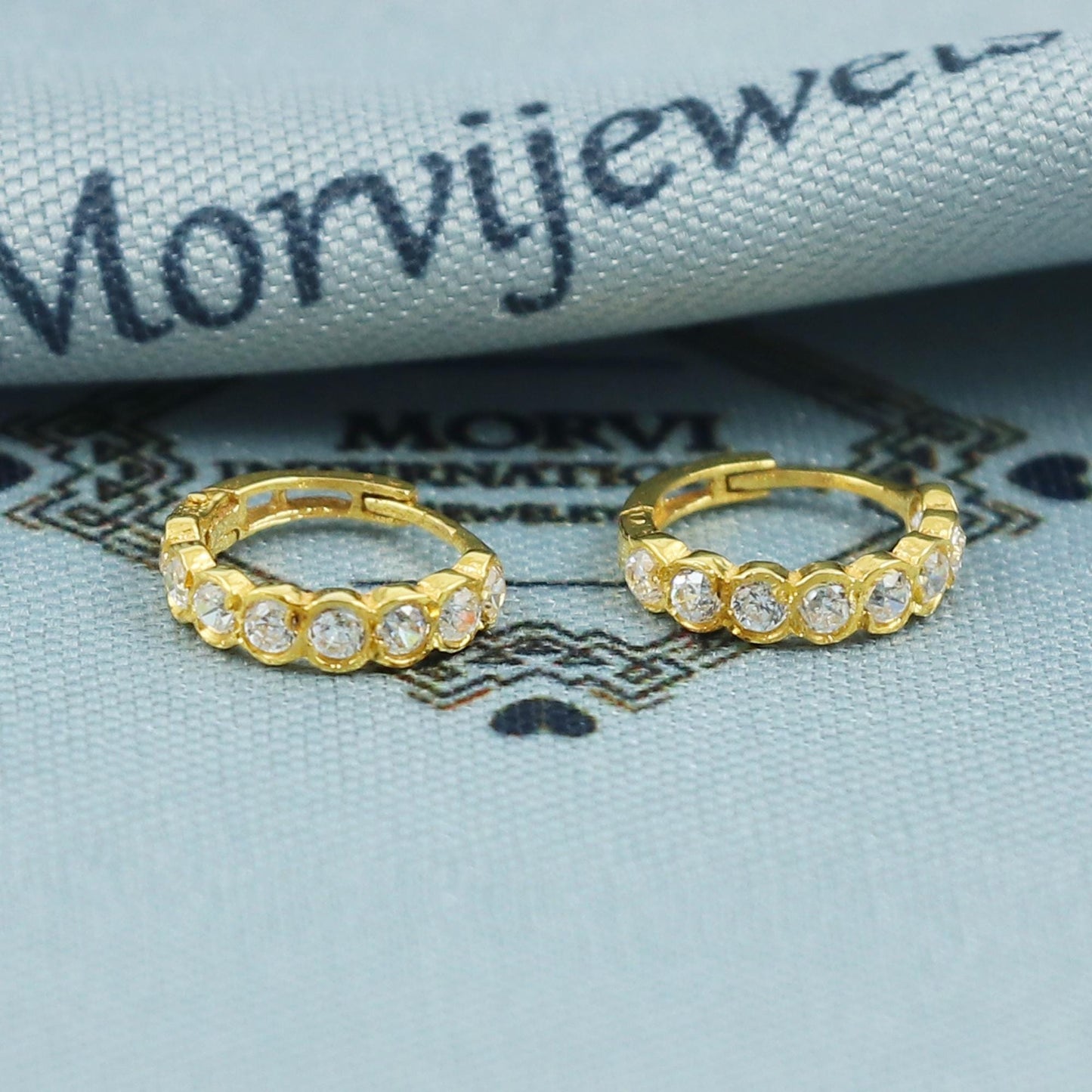 22k Gold Zircon Bali Hoop Earrings, Dainty Hoops with Sparkling Zircons, Real Gold Hoop Bali Earrings Indian Handmade Jewelry, K5397