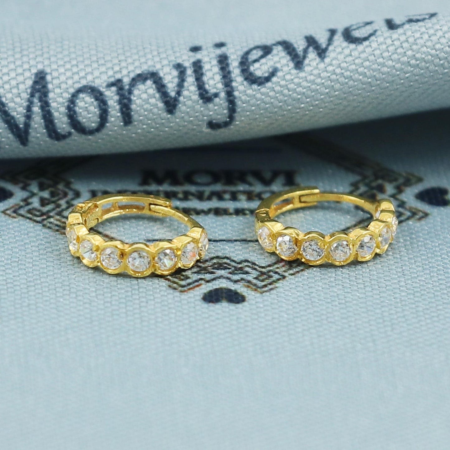 18k Gold Zircon Bali Hoop Earrings, Dainty Hoops with Sparkling Zircons, Real Gold Hoop Bali Earrings Indian Handmade Jewelry, K5397A