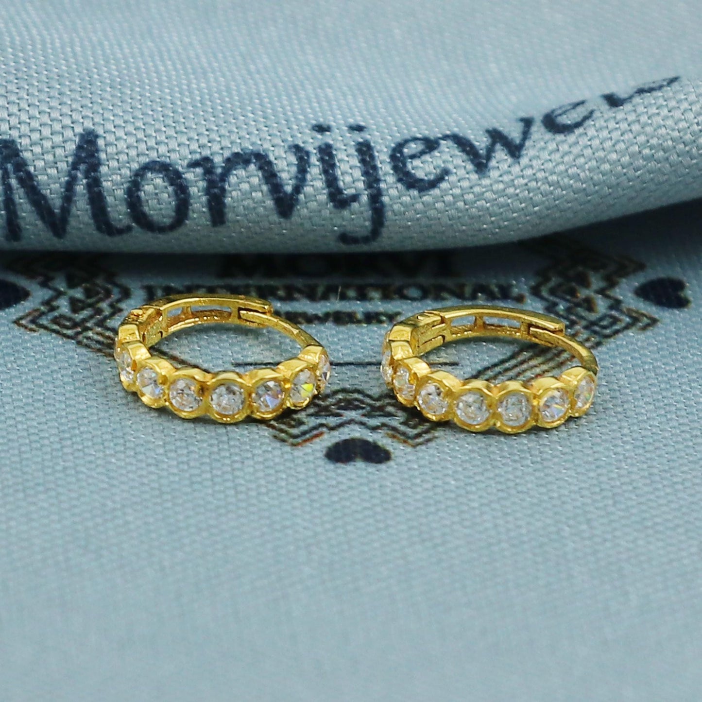 18k Gold Zircon Bali Hoop Earrings, Dainty Hoops with Sparkling Zircons, Real Gold Hoop Bali Earrings Indian Handmade Jewelry, K5397A
