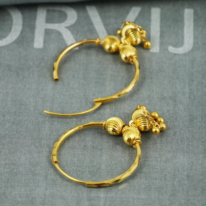 22k Yellow Gold Jhumka, Handmade Indian Gold Jewelry for Women, Hoop Earrings with Dangle Bells, Indian Ethnic Earrings for Women, K5398