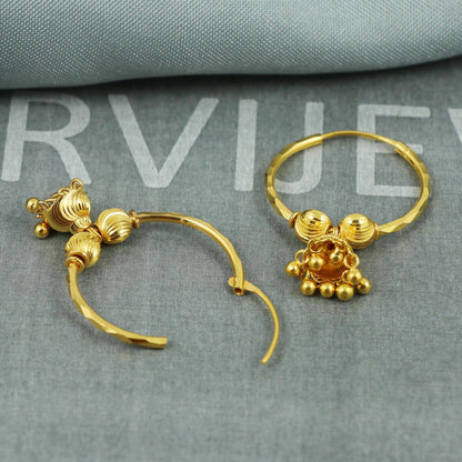 22k Yellow Gold Jhumka, Handmade Indian Gold Jewelry for Women, Hoop Earrings with Dangle Bells, Indian Ethnic Earrings for Women, K5398