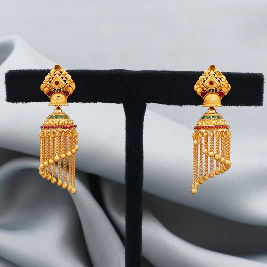 Dangling chains 22k earrings Jhumka Earrings Chandelier Indian Handmade Jewelry for Gift, K4377
