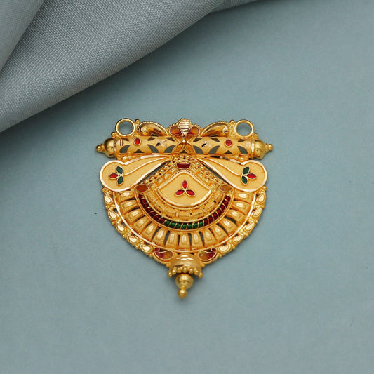 Hand Crafted 22k yellow gold pendant necklace indian traditional handmade wedding party wear jewelry for gift, K3464