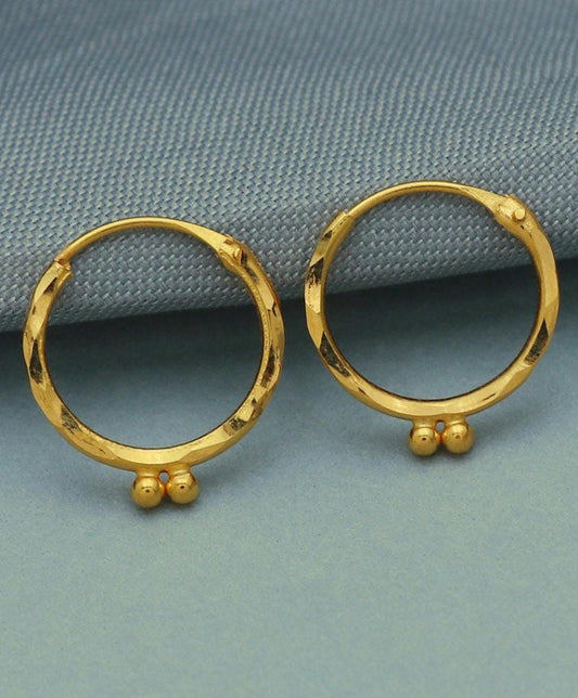 Pure 20k Yellow Gold Hoop Bali Earrings, Huggies, Beads Handmade gold hoop earrings for women, Christmas gift, dainty Indian gold earrings