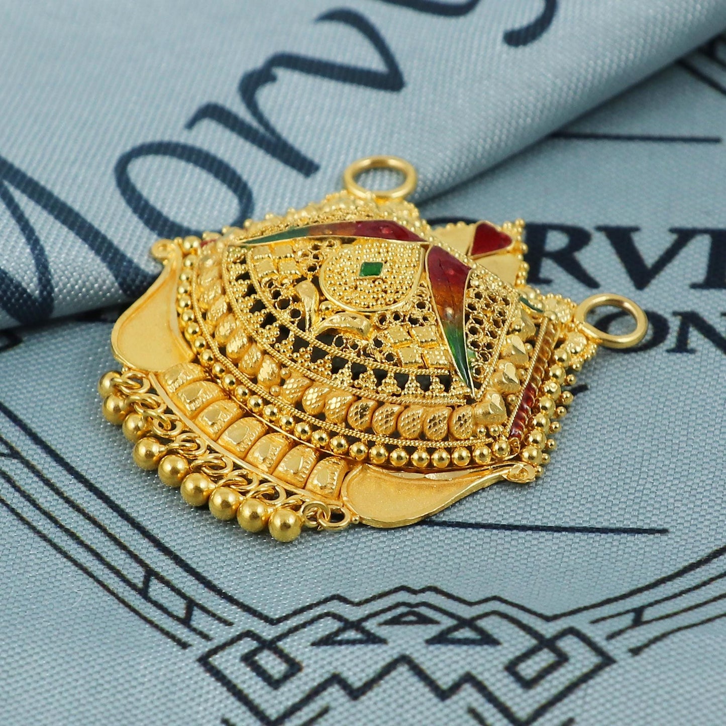 22k Yellow Gold Pendant Dangling Beads Necklace Handmade Indian Mangalsutra Handmade Vintage Antique Design Jewelry, K5410