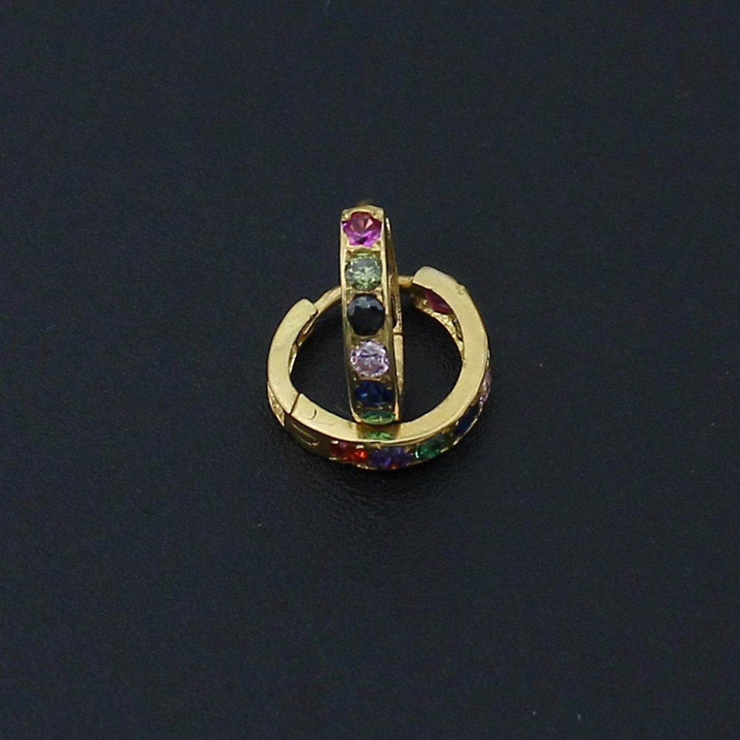 Very Small Solid 20k Gold Hoop Bali Earrings Handmade Yellow gold earrings , Valentine Day gift, multi color zircon indian gold earrings,