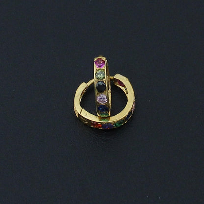 Very Small Solid 20k Gold Hoop Bali Earrings Handmade Yellow gold earrings , Valentine Day gift, multi color zircon indian gold earrings,