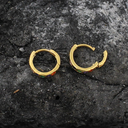 Very Small Solid 20k Gold Hoop Bali Earrings Handmade Yellow gold earrings , Valentine Day gift, multi color zircon indian gold earrings,
