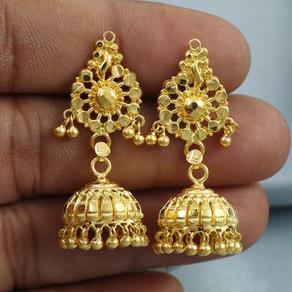 22k yellow Gold Earrings with hanging beads, Indian gold earrings Jhumka wedding anniversary gift for women