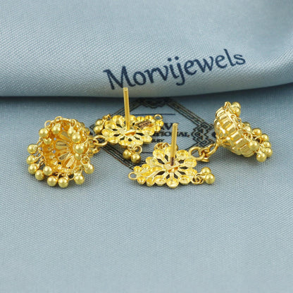 22k yellow Gold Earrings with hanging beads, Indian gold earrings Jhumka wedding anniversary gift for women