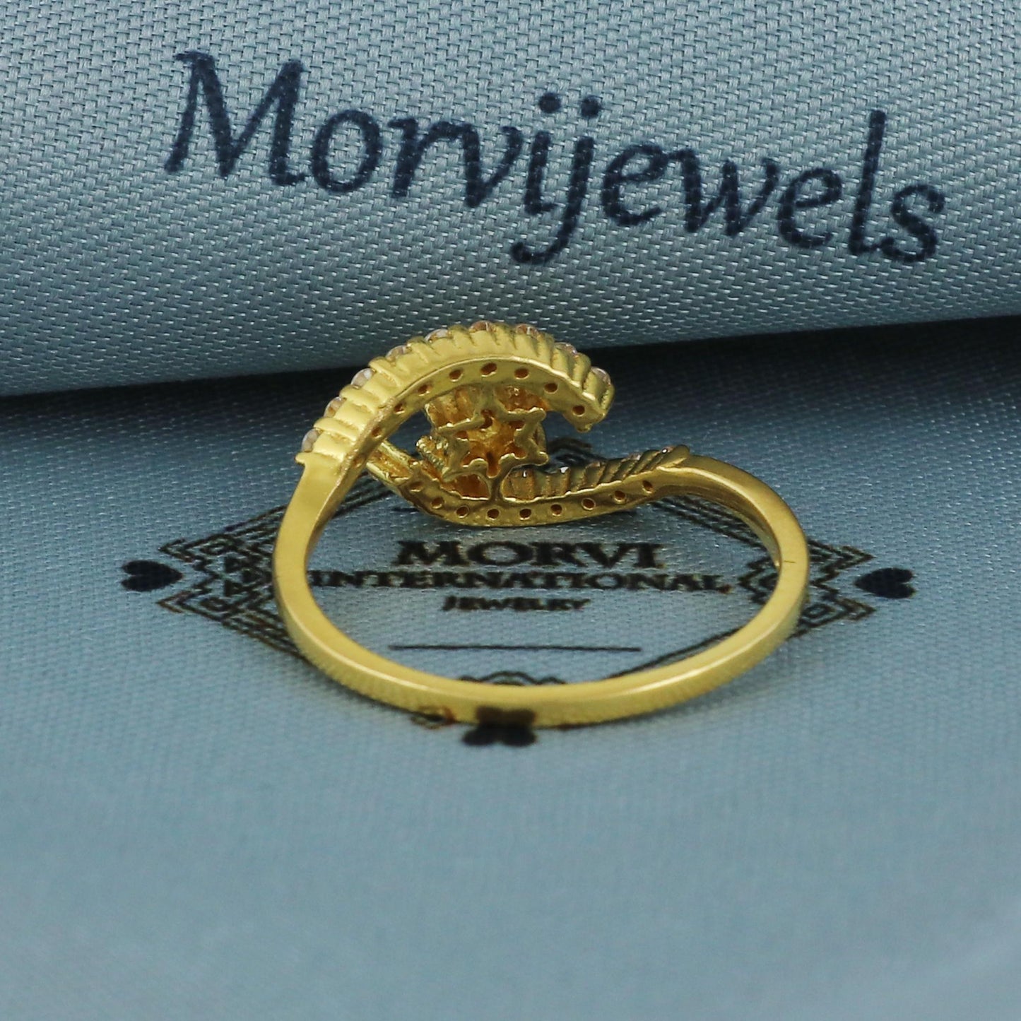 22k Yellow Gold Ring White Zircons Handmade Ring Indian Jewelry for gift, women Real Gold Ring