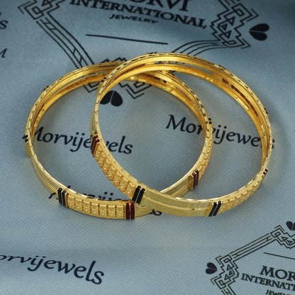 Handcrafted 22k Yellow Gold Bangle Bracelet: Indian Meena Design