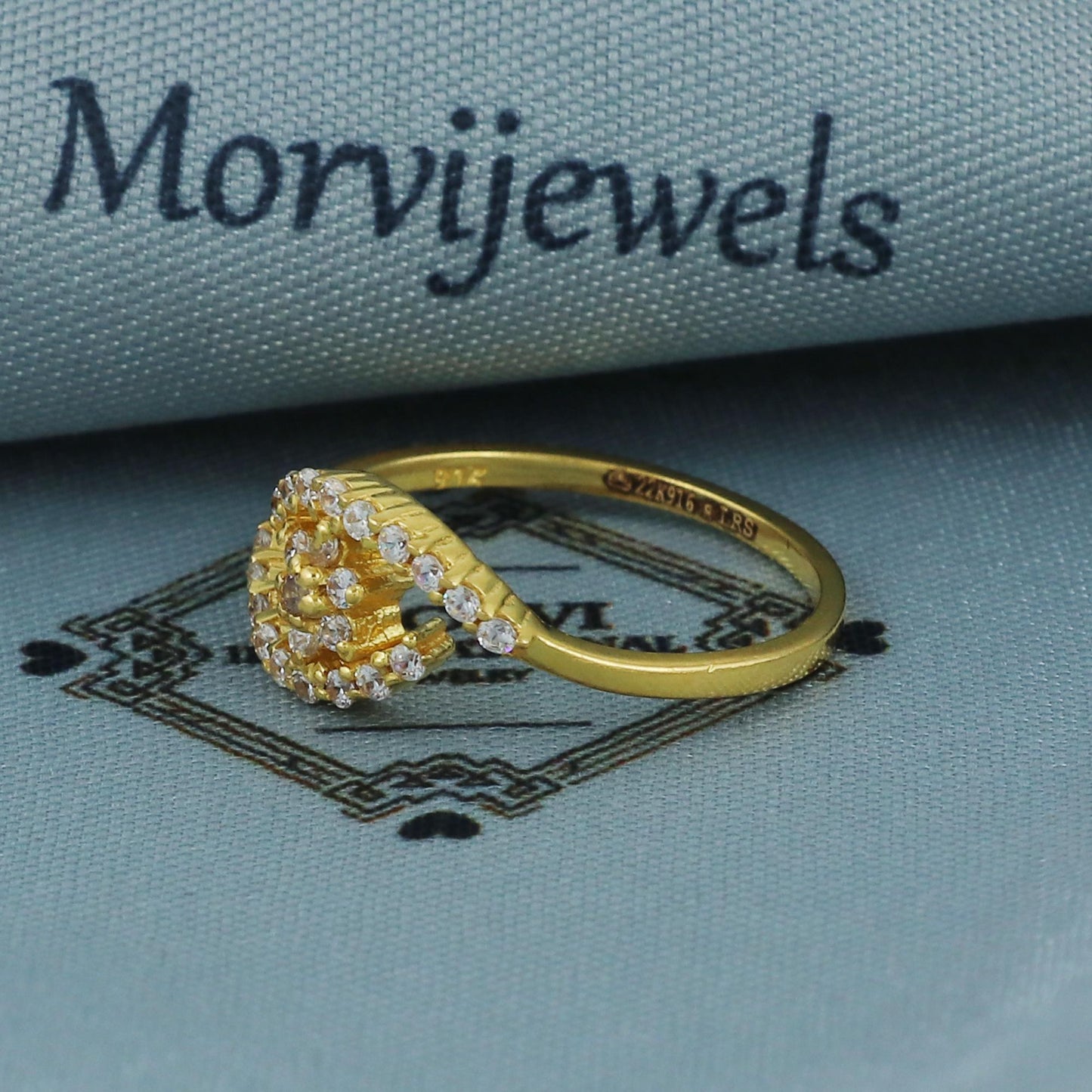 22k yellow solid gold ring zircon jewelry, 22kt handmade women gold ring, All Size,