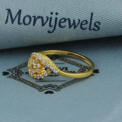 22k yellow solid gold ring zircon jewelry, 22kt handmade women gold ring, All Size,