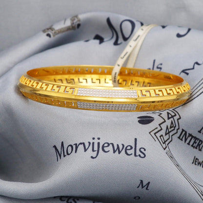 22k Gold Bangle Bracelet Greek Key Handmade Jewelry, Two tone Engraved Single Jewelry for Gift, K5434
