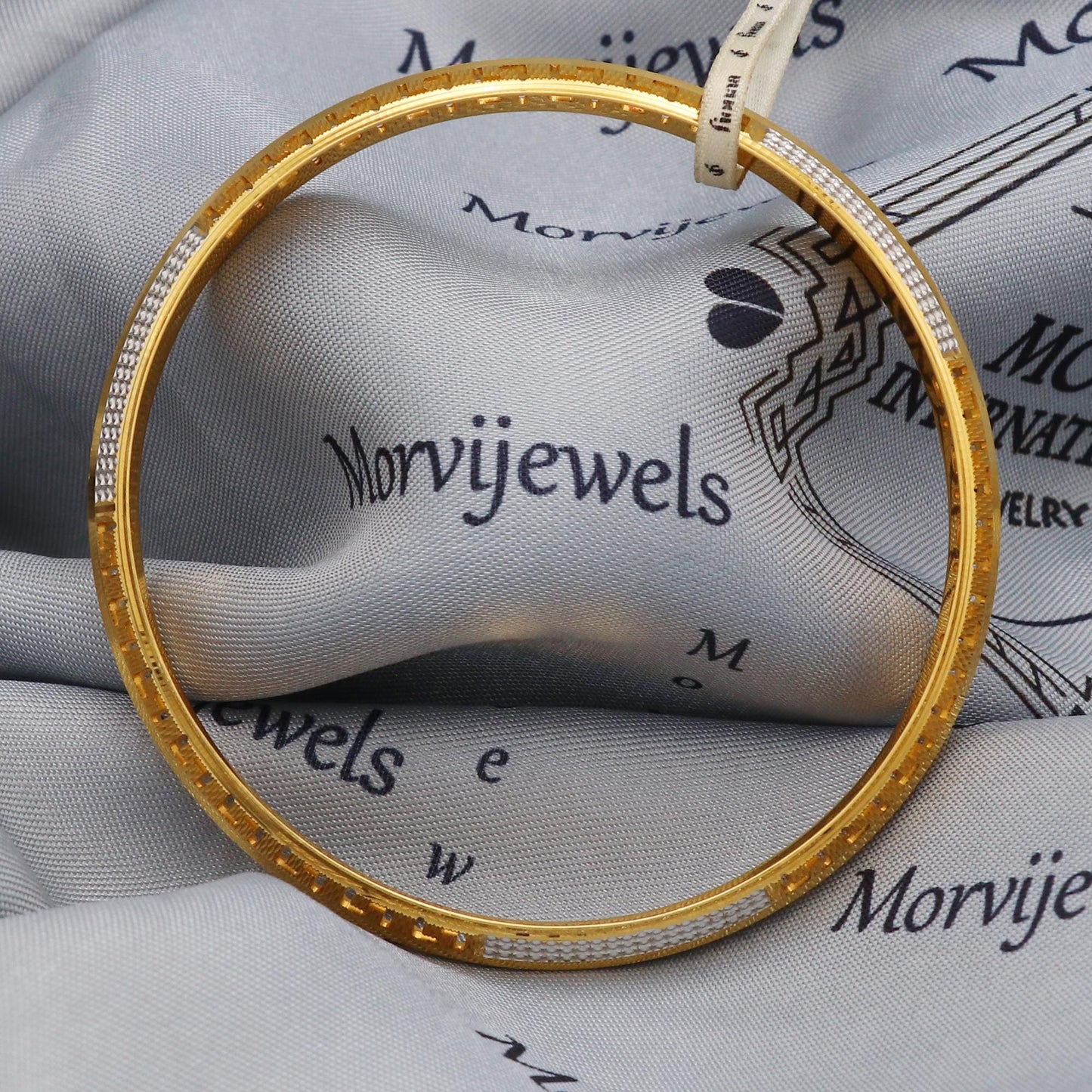 22k Gold Bangle Bracelet Greek Key Handmade Jewelry, Two tone Engraved Single Jewelry for Gift, K5434
