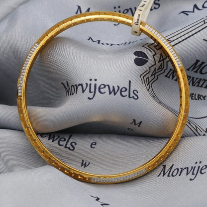 22k Gold Bangle Bracelet Greek Key Handmade Jewelry, Two tone Engraved Single Jewelry for Gift, K5434
