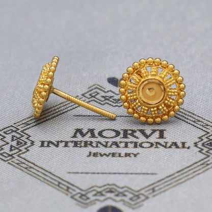 22k Yellow Gold Stud Earrings tops , Handmade Yellow gold earrings for women, vintage antique design indian gold earrings jewelry, K5479