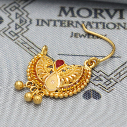 Wedding 22k Yellow Gold Nose Ring, Indian Asian Jewelry, K5482