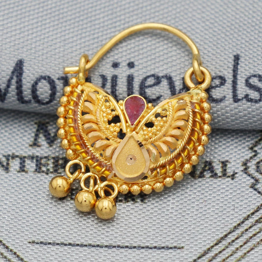 Wedding 22k Yellow Gold Nose Ring, Indian Asian Jewelry, K5482