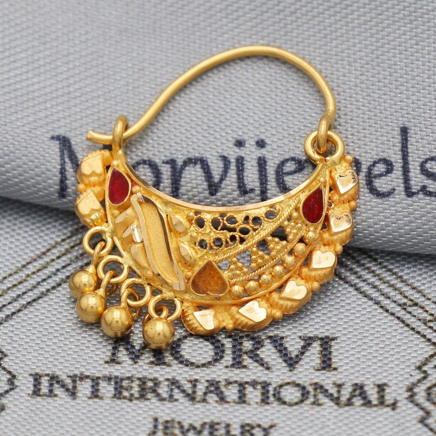 22k Yellow Gold Nath, Indian Vintage Design Pure Gold Nath / Earrings Nose Ring Traditional Indian Handmade Nose pin,  K5490