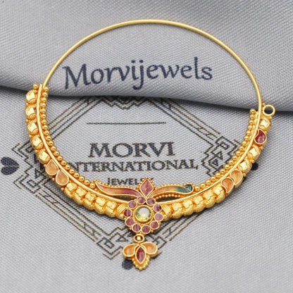 Big 22k Yellow Gold Nath, Indian Vintage Design Pure Gold Nath / Earrings Nose Ring Traditional Indian Handmade Nose pin,  K5505