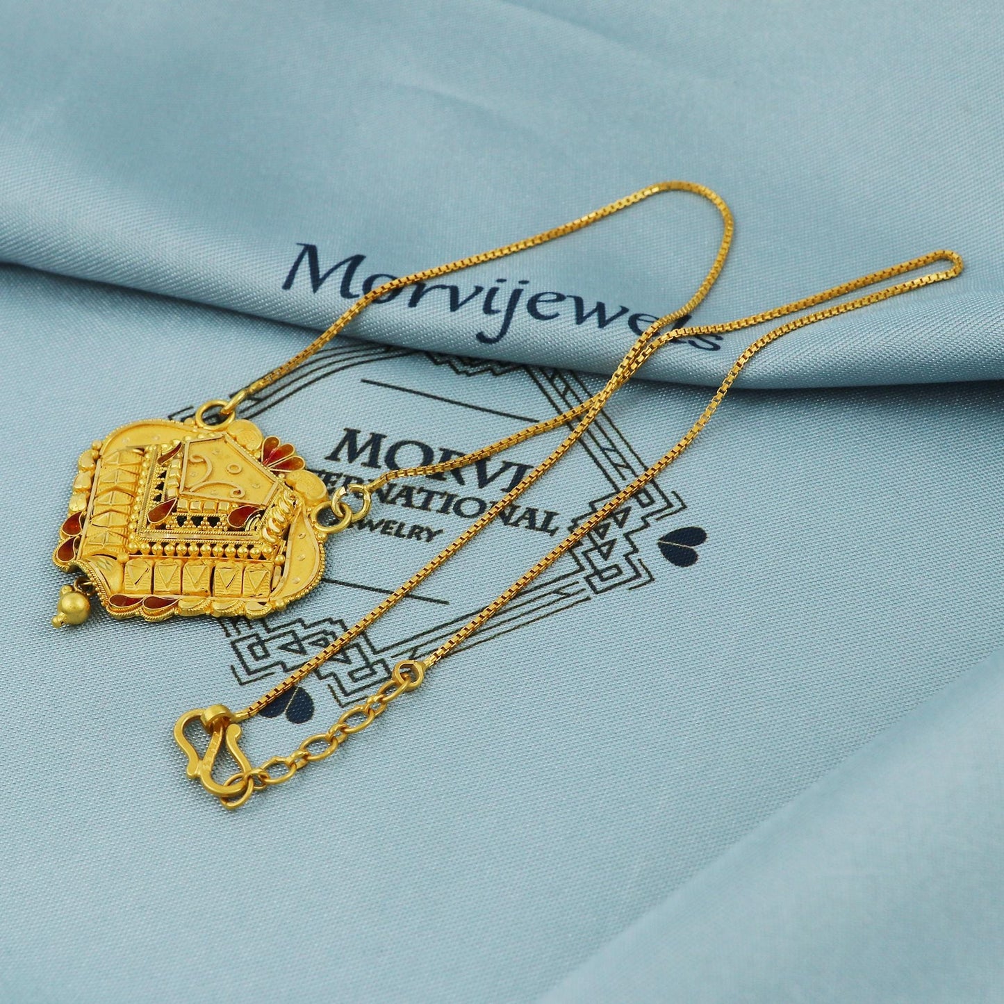22k Gold Locket with 22k Gold Chain Necklace Handmade Jewelry for Gift