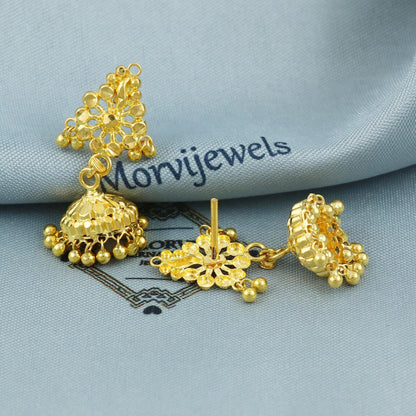 22k yellow Gold Earrings with hanging beads, Indian gold earrings Jhumka wedding anniversary gift for women