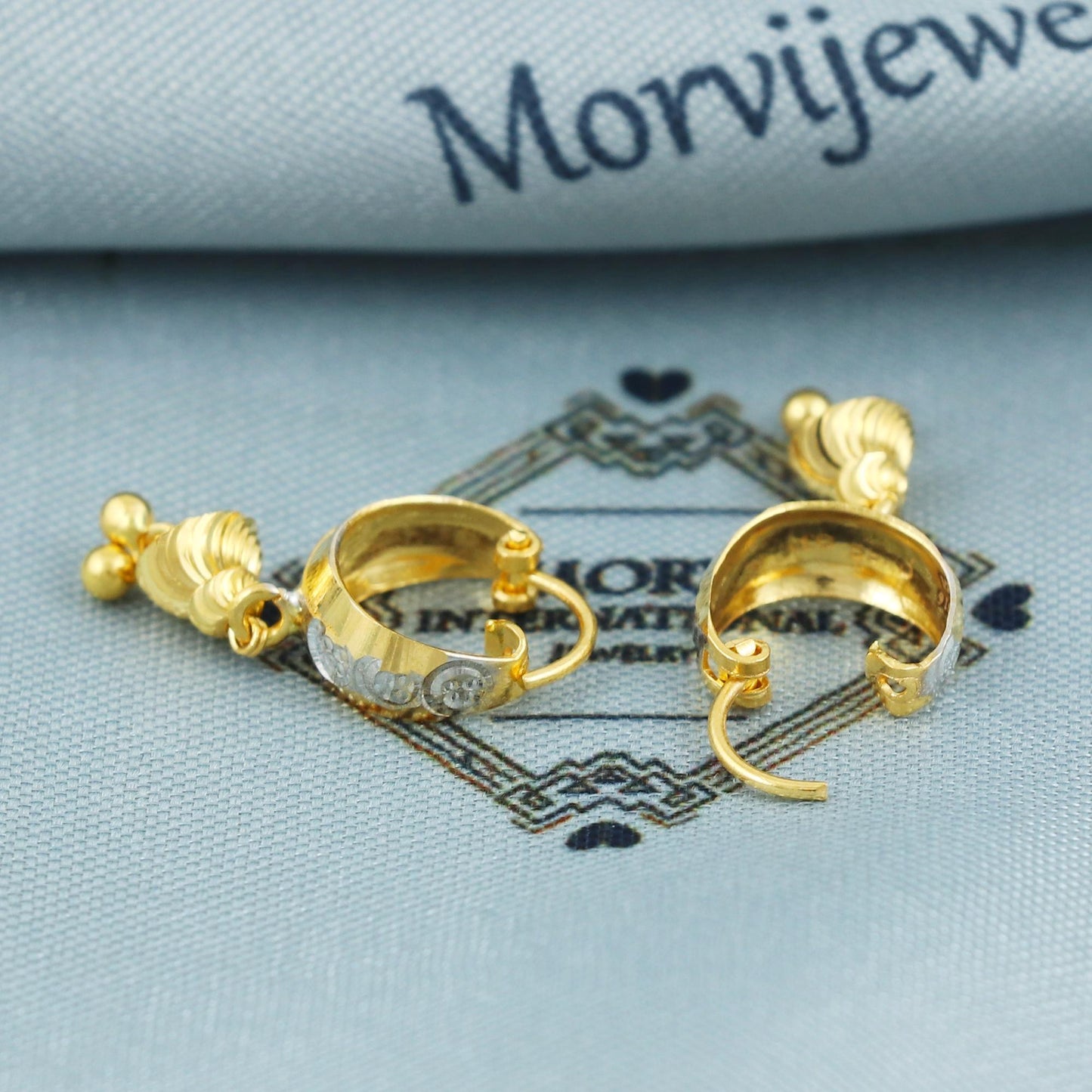 Pure 22k Yellow Gold Hoop Bali Earrings with bells, Handmade Yellow gold Small earrings for women,  dainty Indian gold earrings gift, MJ0104