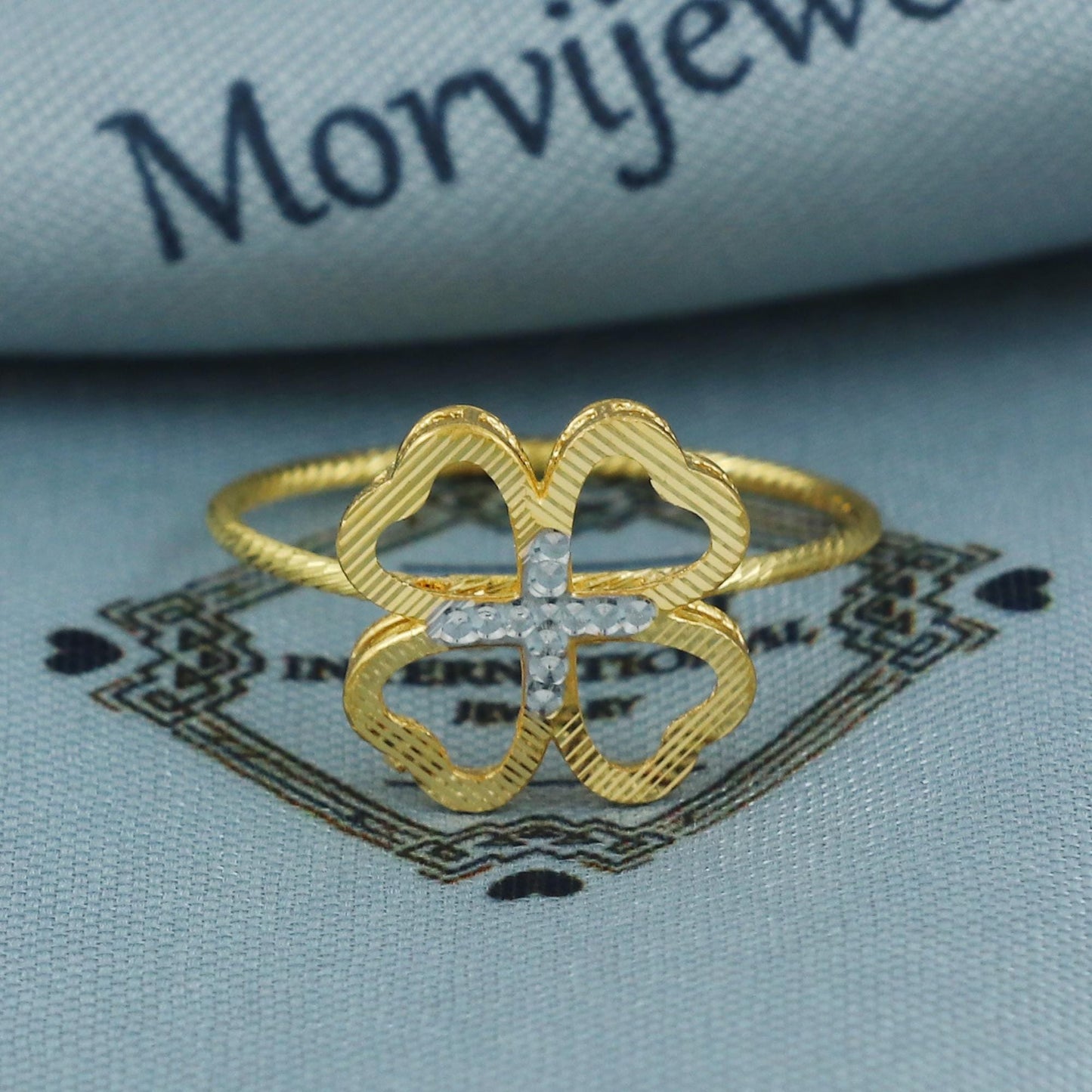 clover 22k pure solid gold handmade ring sz 8.25 us, Dainty 22k Gold Ring jewelry, MJ0094