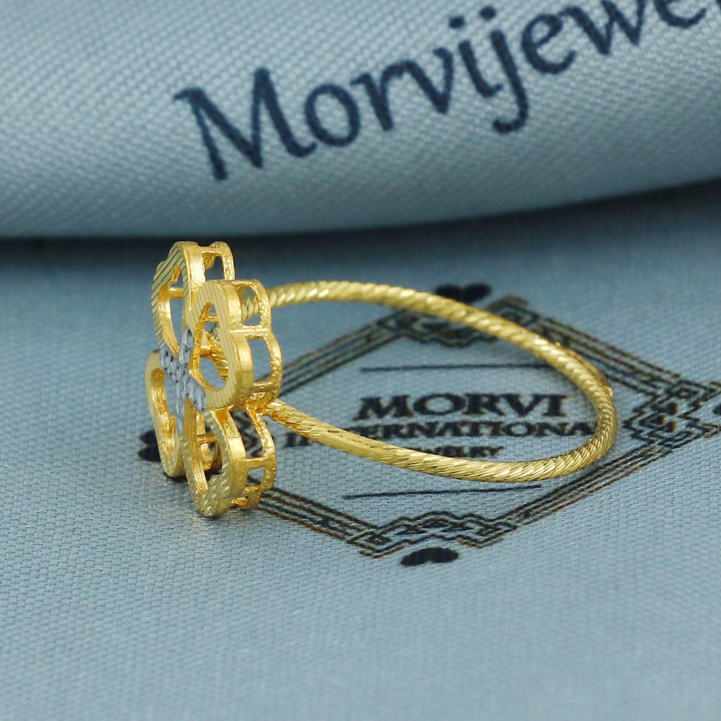 clover 22k pure solid gold handmade ring sz 8.25 us, Dainty 22k Gold Ring jewelry, MJ0094