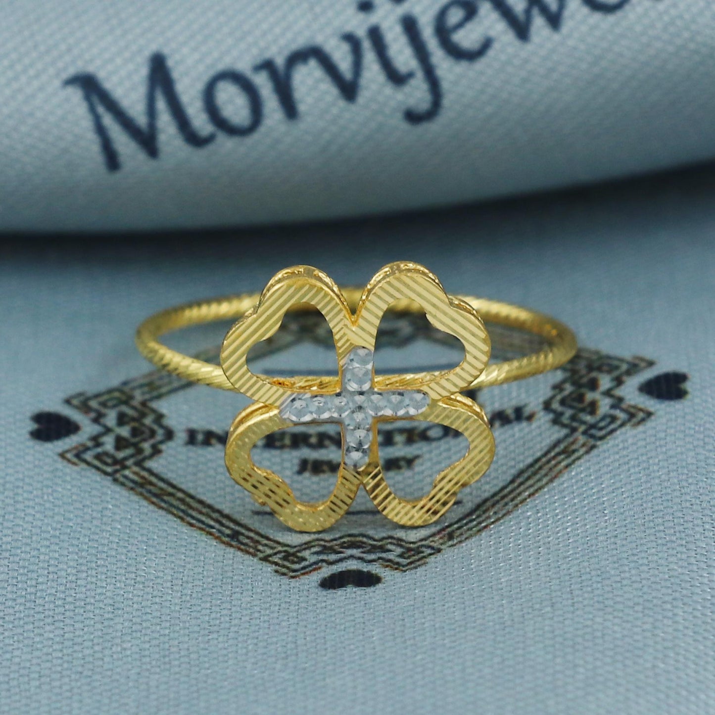 clover 22k pure solid gold handmade ring sz 8.25 us, Dainty 22k Gold Ring jewelry, MJ0094