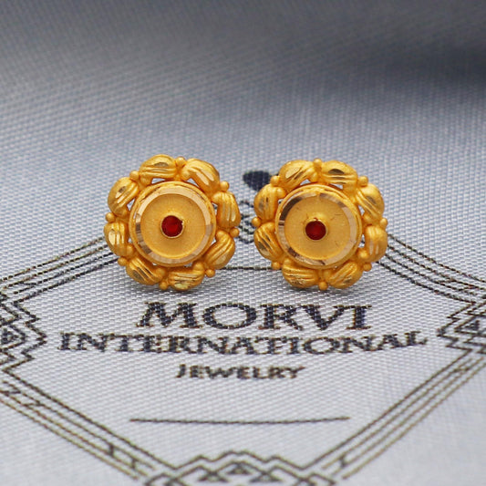 22k 22kt Yellow Gold Studs Earrings Jewelry for gift, Gold Round Screw Back Minimalist Indian Antique Vintage Earrings for Wedding, K5440