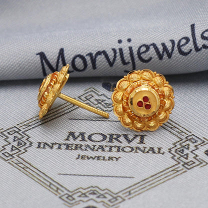 22k gold stud earrings handmade jewelry for gift, K5448