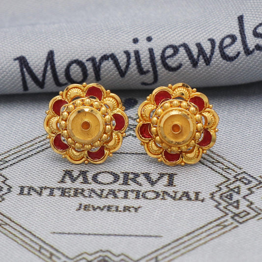 22k 22kt Yellow Gold Studs Earrings Jewelry for gift, Gold Round Screw Back Minimalist Indian Antique Vintage Earrings for Wedding, K5449