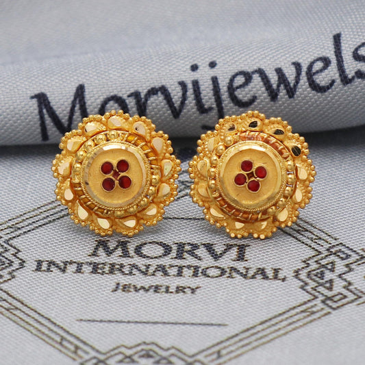 22k gold earrings screw back tops, K5452