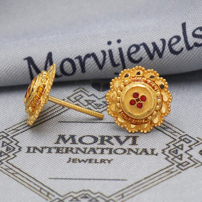 22k gold earrings screw back tops, K5452