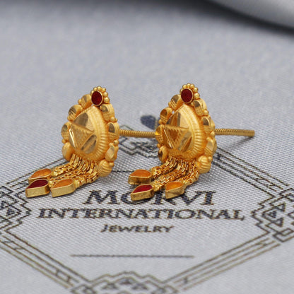 22k 22kt 22 karat Yellow Gold Earrings Dangle Stud Handmade Indian Jewelry for Gift, K5458