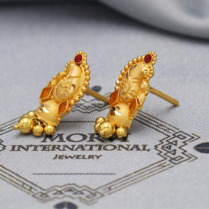 Solid 22k Yellow Gold Earrings Handmade Indian Jewelry for Gift, K5459